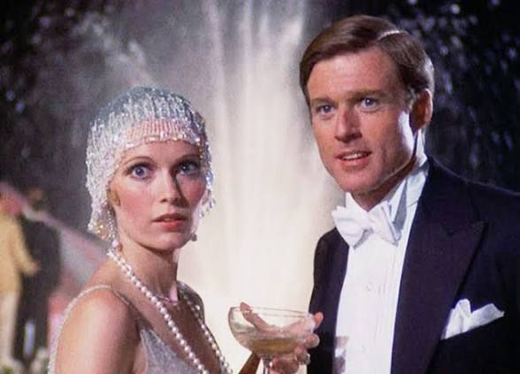 Mia Farrow as Daisy and Robert Redford as Gatsby dressed in character for the movie, THE GREAT GATSBY. 