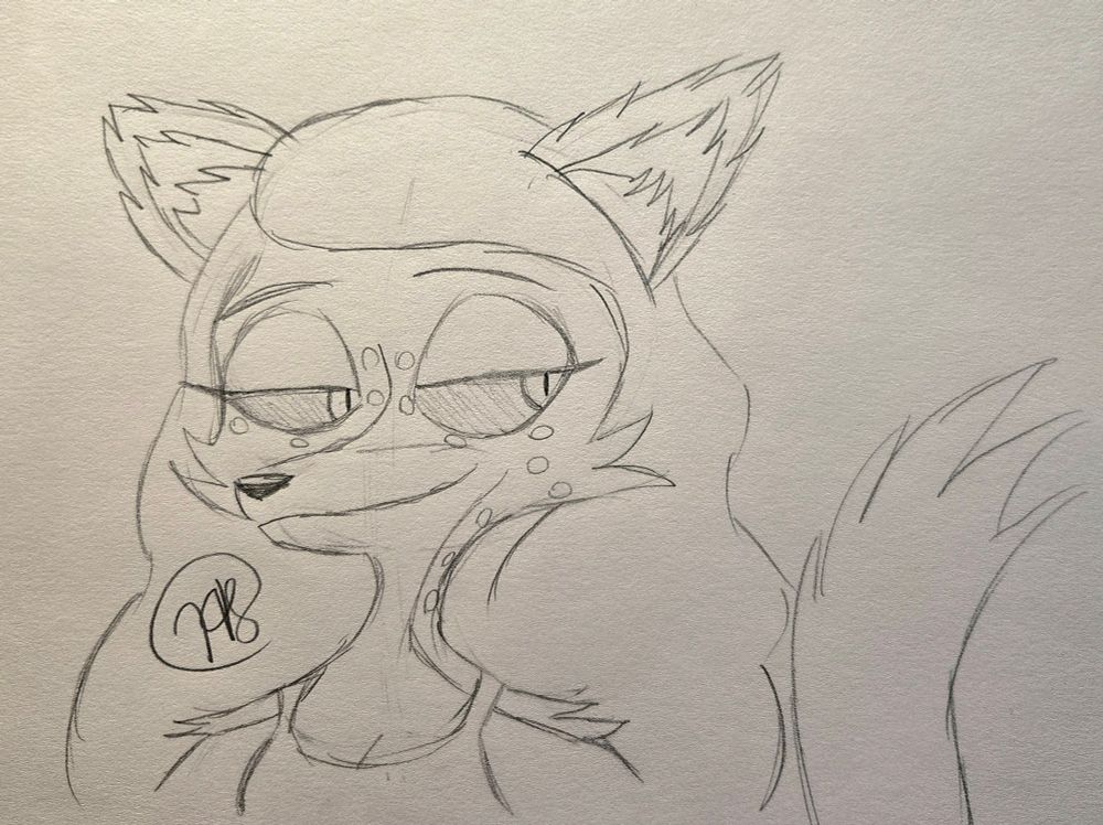 A shoulder up pencil sketch of my impsona but as a fox demon looking sassily to her left as she faces slightly right