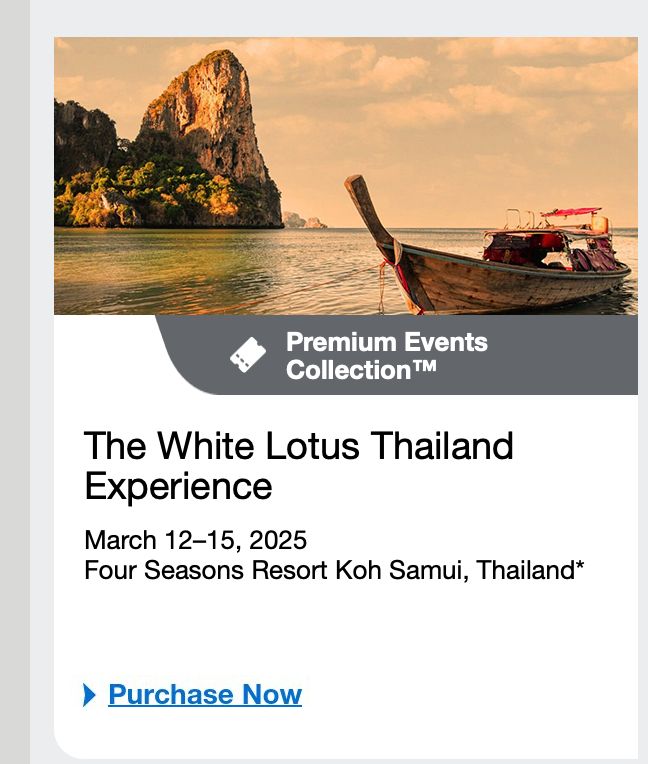 Screenshot of Amex listing for "The White Lotus Thailand Experience" deluxe vacation package