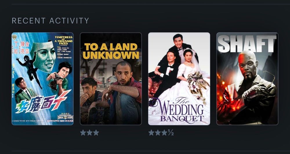 The temptress of 1000 faces (really only 2 faces)
To a land unknown
The wedding banquet 1993
Shaft 2000