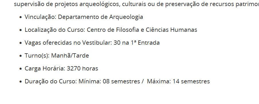 screenshot do curso de arqueologia mostrando 3270 de carga horaria
