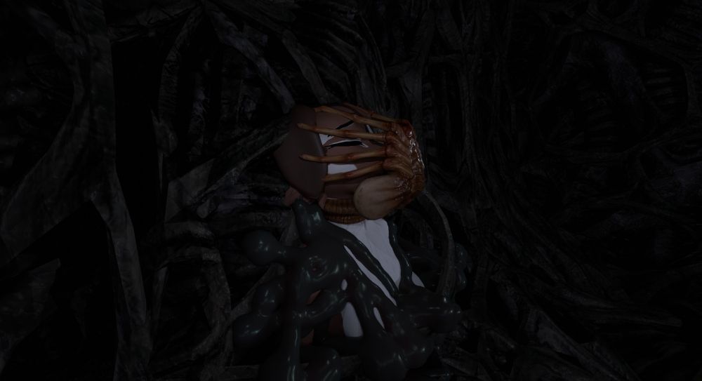 fem anthro space dog being facehugged