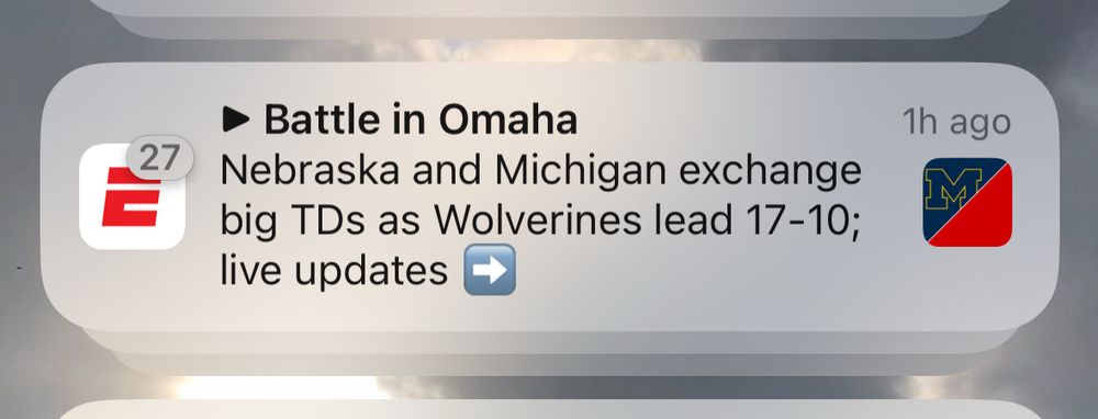 ESPN notification calling the Michigan-Nebraska game a “Battle in Omaha”. 

The Nebraska Cornhuskers play in Lincoln, NE, an hour west of Omaha. 