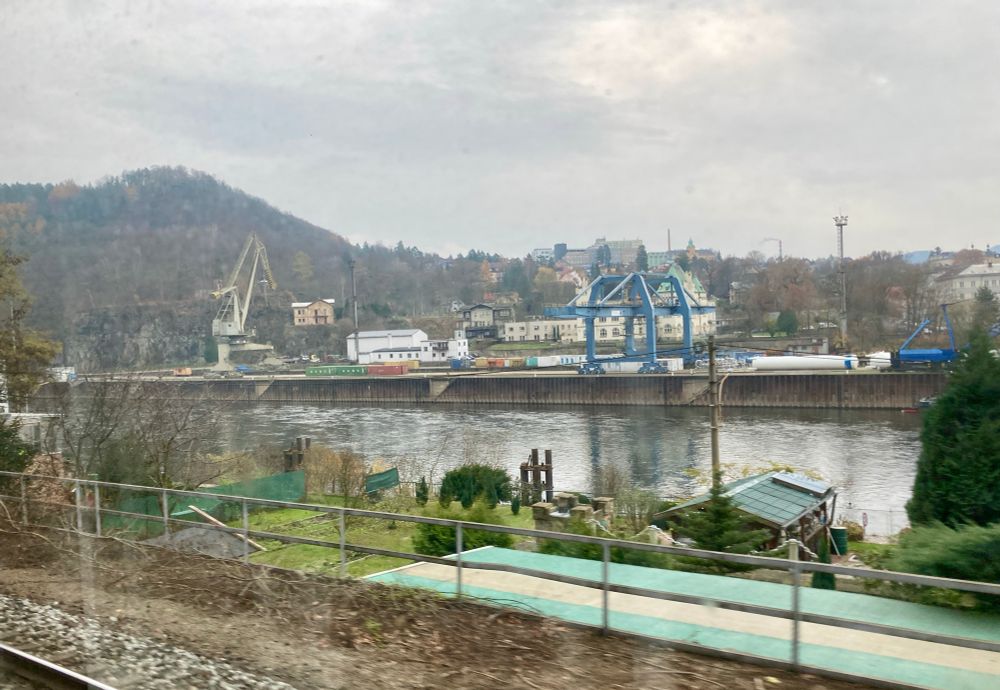 Riverside crane at river quay