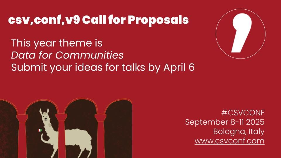 csvconf flyer featuring a llama with the Italian flag
csvconfv9 call for proposals
