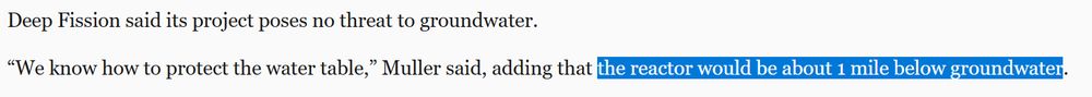 Deep Fission said its project poses no threat to groundwater.

“We know how to protect the water table,” Muller said, adding that the reactor would be about 1 mile below groundwater.


from https://lawrencekstimes.com/2025/12/04/kns-nuclear-reactor/