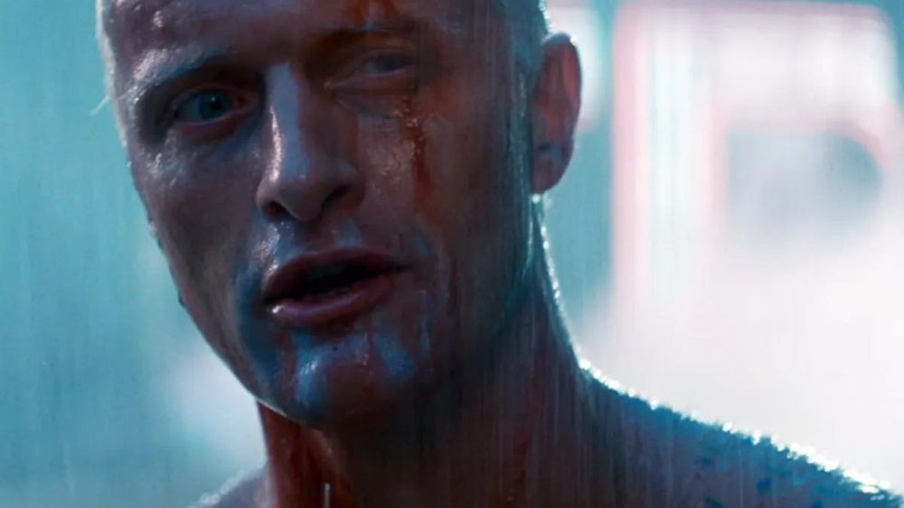 Rutger Hauer as Roy Batty in Blade Runner.  This is a picture of him making his famous speech in the rain about having seen things. 