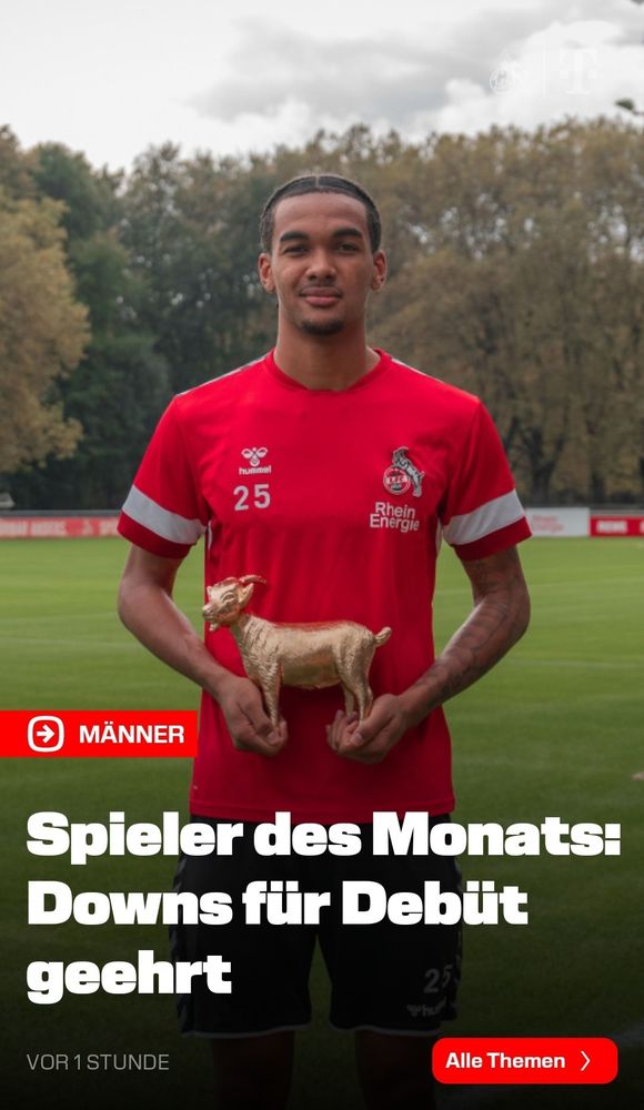 Damion Downs mit dem "Spieler des Monats" Award des 1. FC Köln