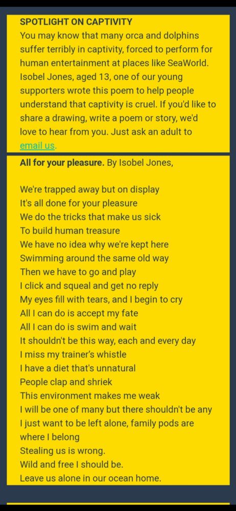 This is my poem published by Whale and dolphin conservation society.. I was 13 at the time.... 