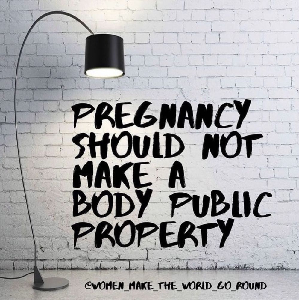 White brick wall says “pregnancy should not make a body public property.”