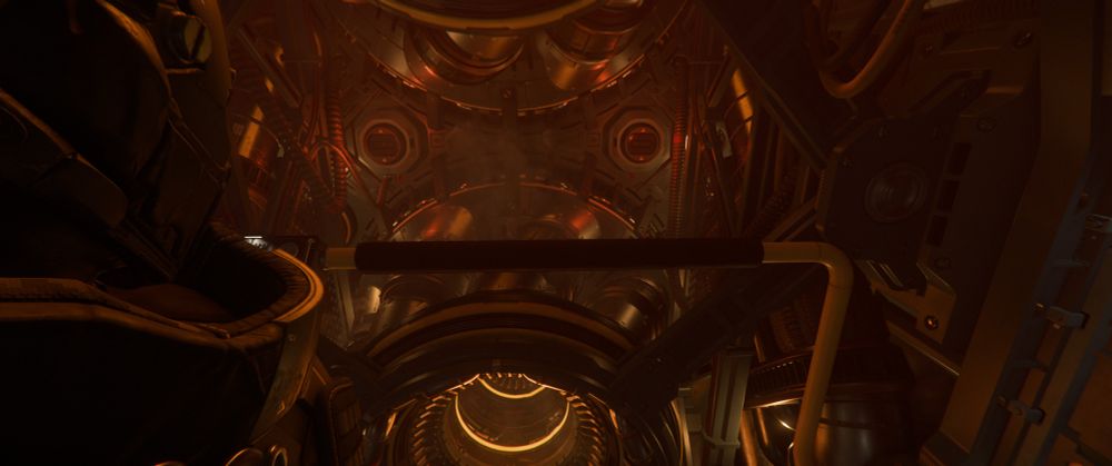 Looking down at the exposed engine inside the Drake Clipper spacecraft #StarCitizen