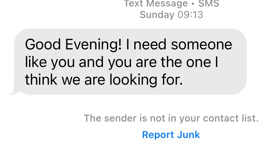 Text message with a scam