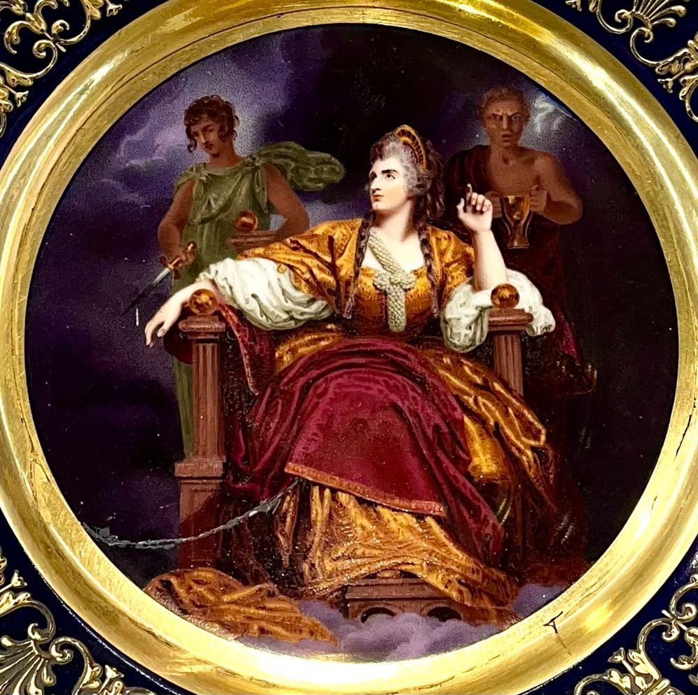 Sarah Siddons, in reality, portrayed as the Muse of Tragedy. 
The lines quoted are from The Lady of Chabry, a newly written play, in the style of early 17th century English drama, by the REP Playmakers group. 