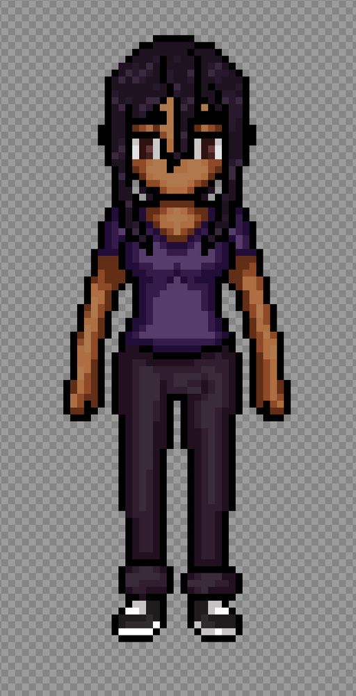 Front facing women with ponytail. 