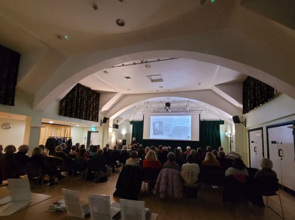 Photo of audience at talk on Clements Hall tonight 