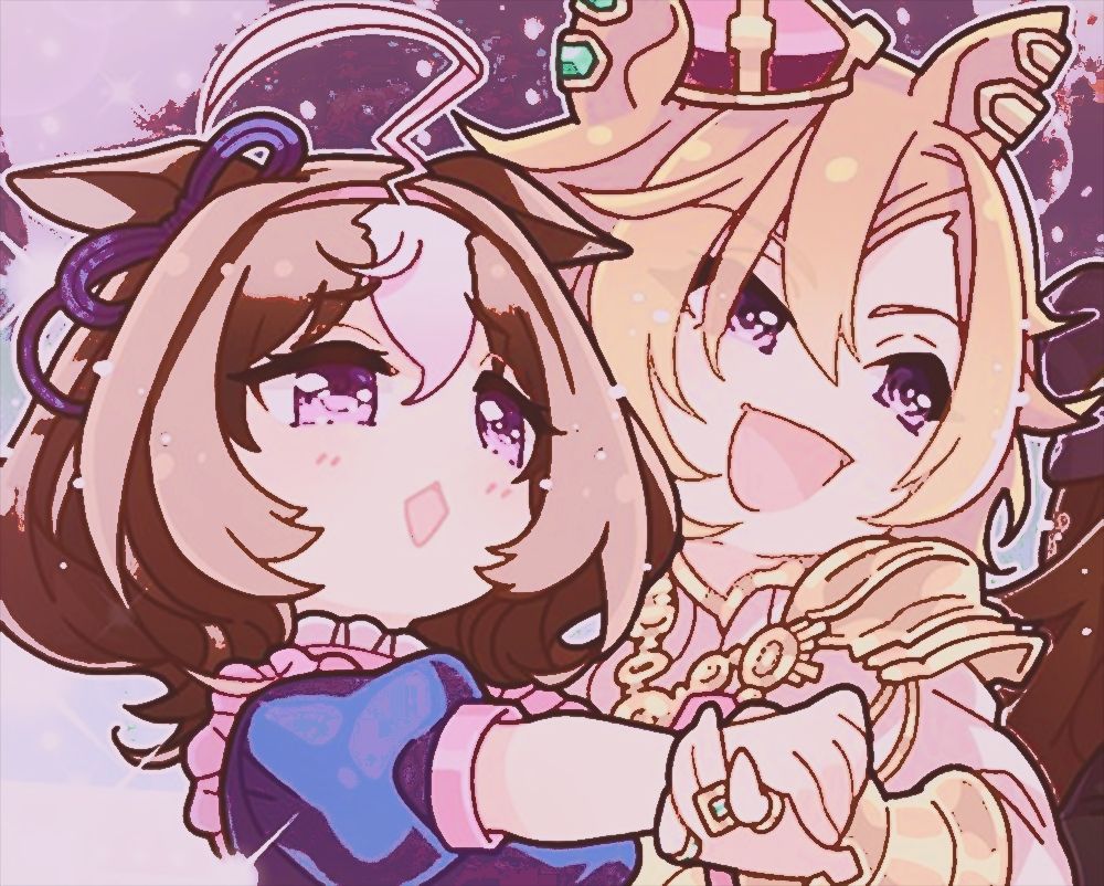 official art of meisho doto and tm opera o from umamusume ; with a filter on.