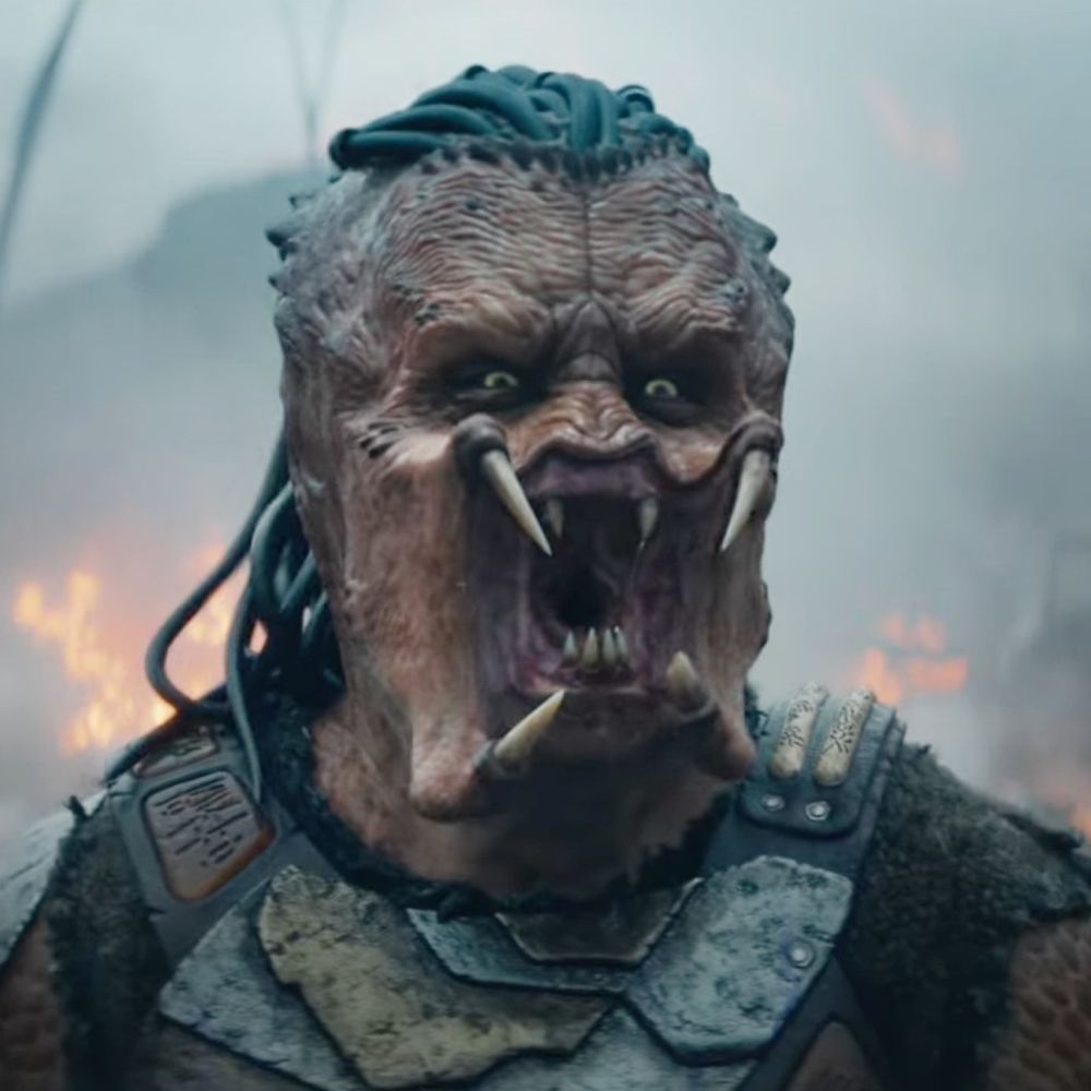 Screen grab of a 'predator' (alien from the movie of the same name) showing the similarity between it's four outer teeth and the claws of an osprey. 