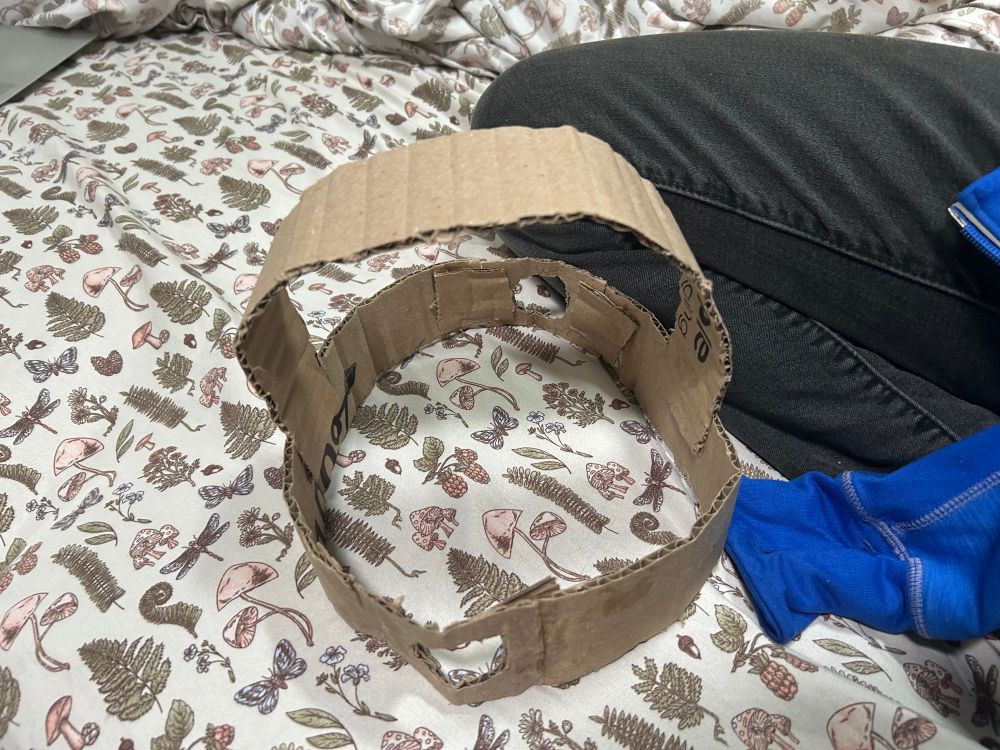 The frame of a cardboard helmet