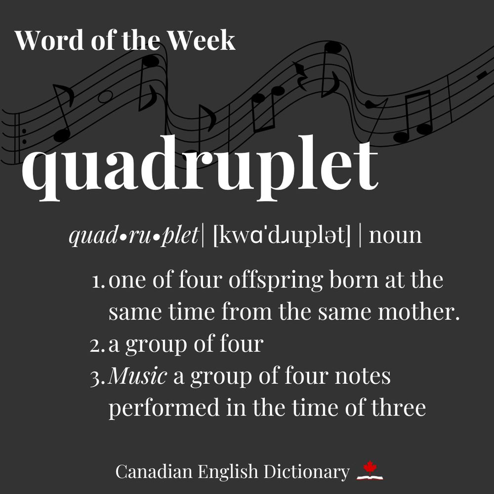 Definition of quadruplet on a grey background with music notes in the background.