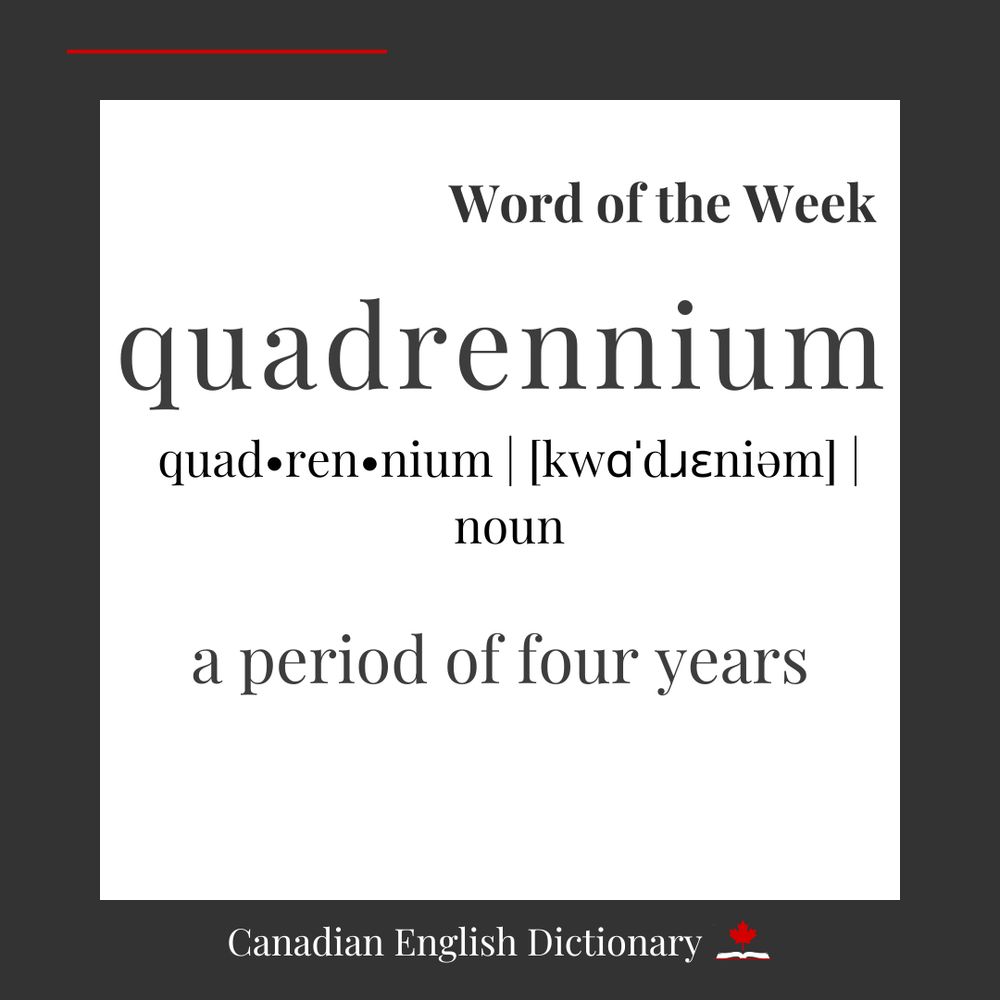 Definition of quadrennium on a white background with a grey border.