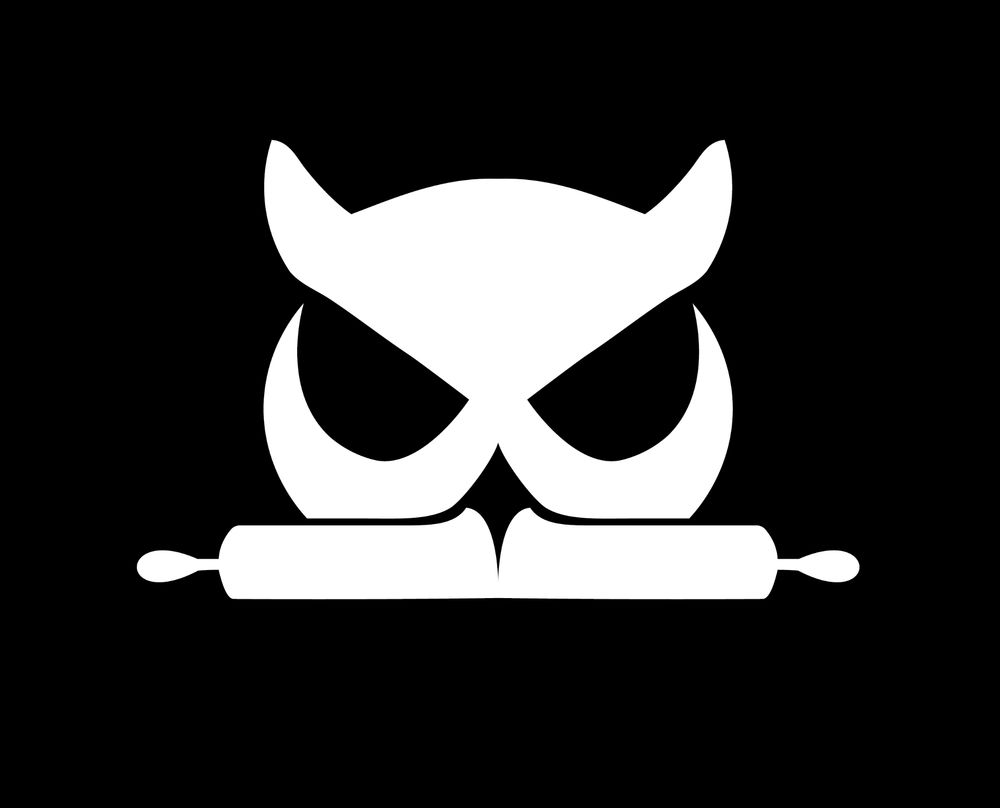 A logo showing an owl and a rolling pin