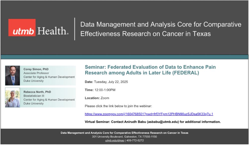 UTMB Health
DMAC Seminar
photos of presenters, details repeated in post