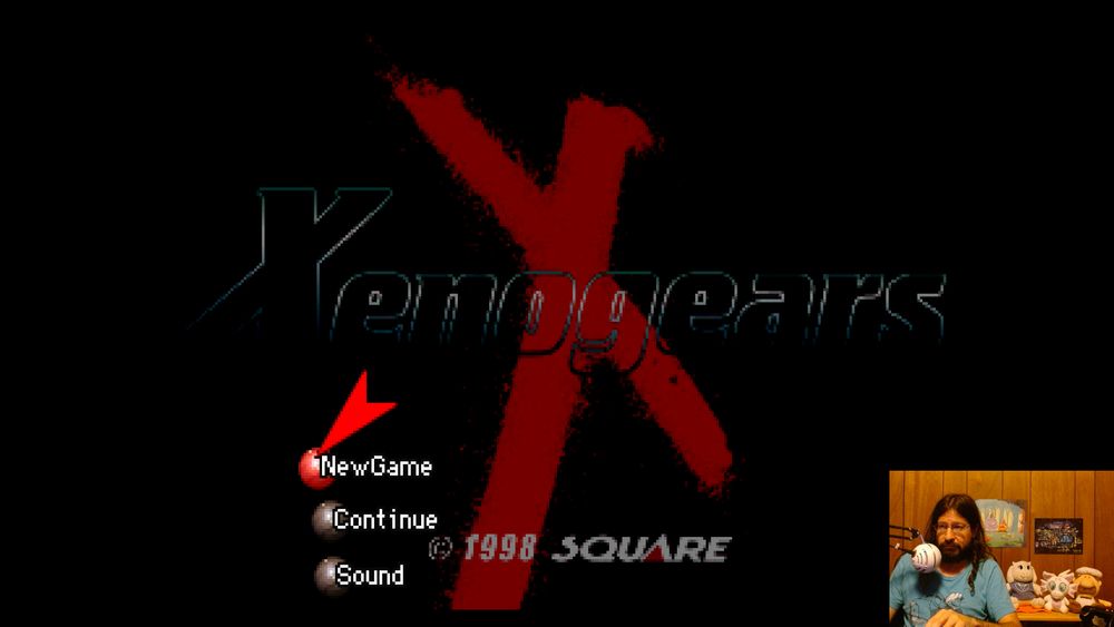 Xenogears title screen with the cursor on "New Game" and i'm in the corner as well