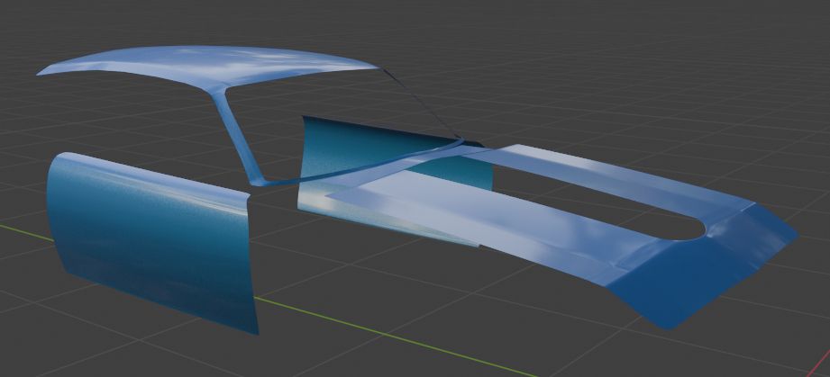 A collection of 3D planes loosely resembling a car. Whilst far from being finished, the edges are much more crisp