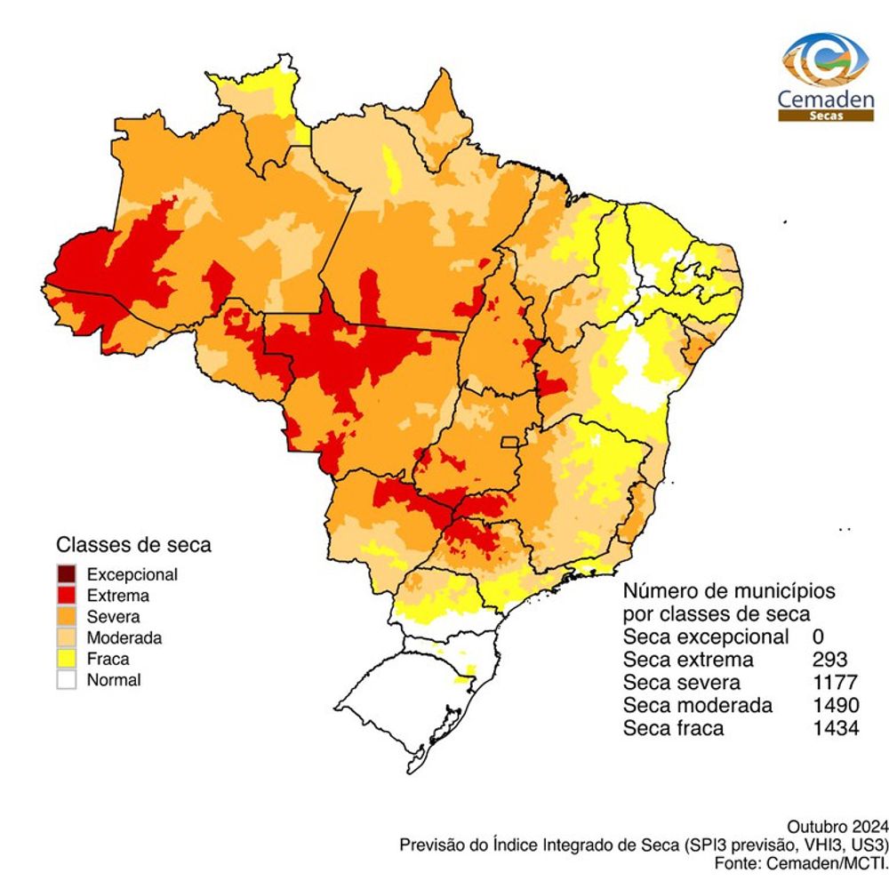 Número de municípios em situação de seca extrema deve subir 35,64% em outubro