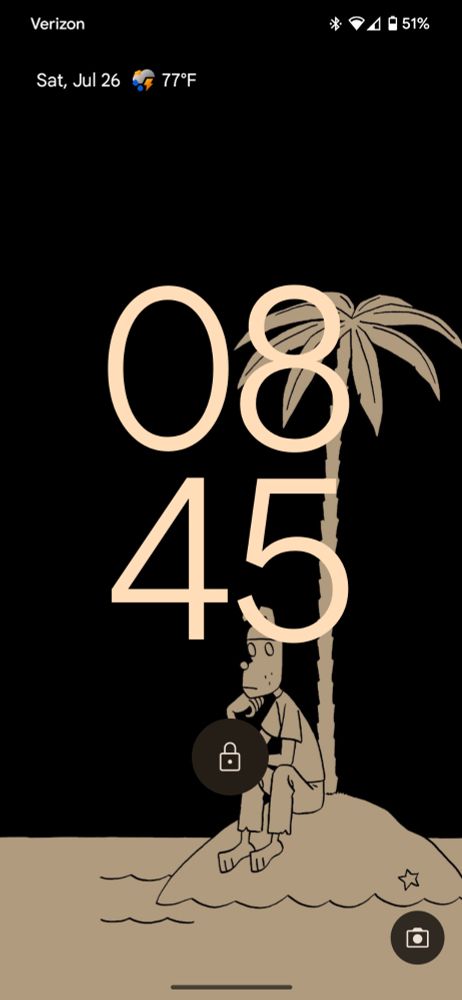 An anthropomorphic dog sits on a tiny island with a palm tree. He looks out over the ocean, resting his chin on his hand. Art by Norwegian cartoonist Jason.