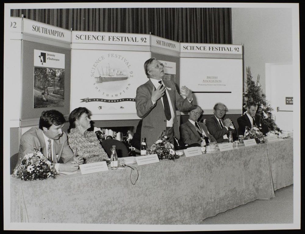 Sir David Attenborough speaking at the Southampton Science Festival in 1992