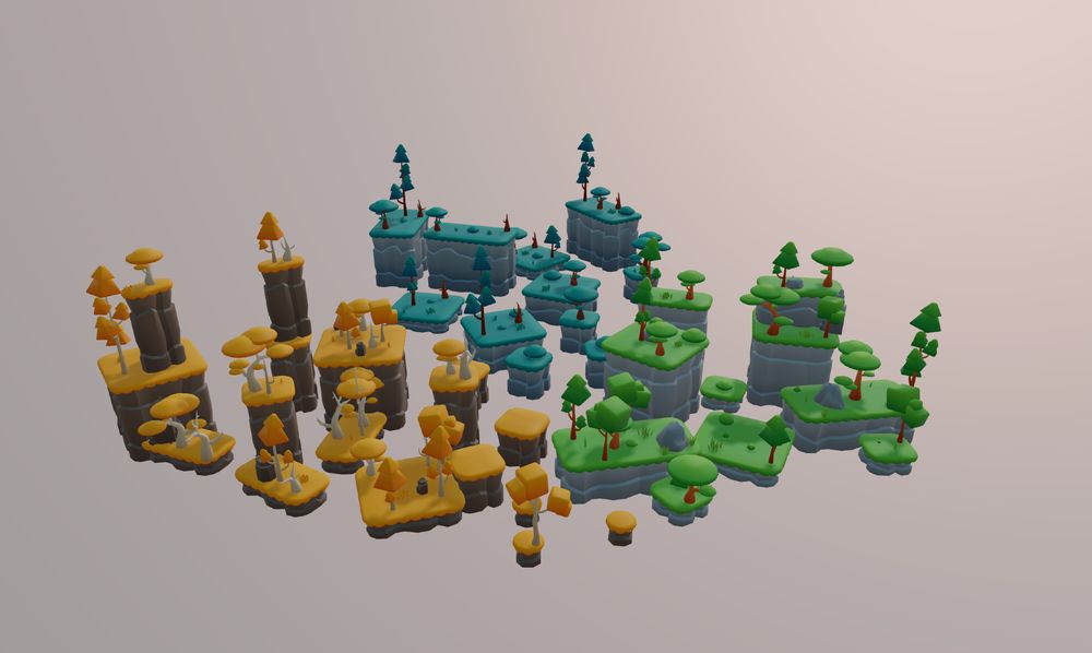 screenshot of web game where you can place little platforms and trees and vegetation in different colors