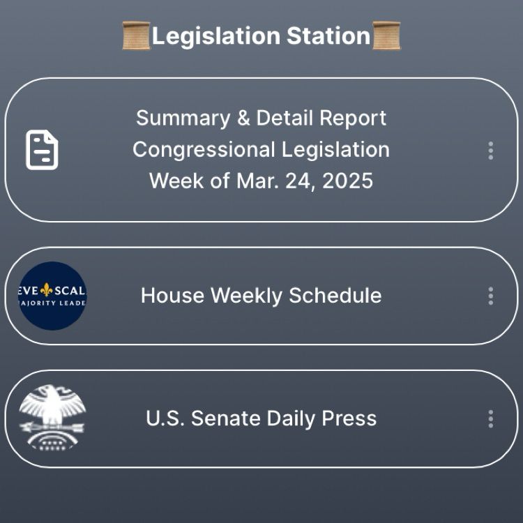Screen shot of a section of my linktree page

Legislation Station

Summary & Detail Report
Congressional Legislation
Week of Mar. 24, 2025

House Weekly Schedule

U.S. Senate Daily Press
