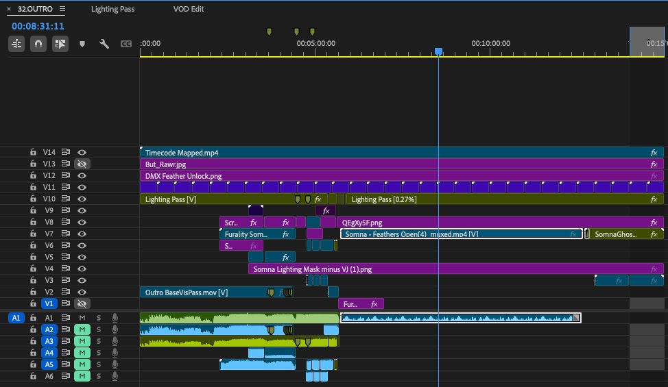 Screenshot of a Premiere Pro timeline for the Furality Somna Club FYNN outro.