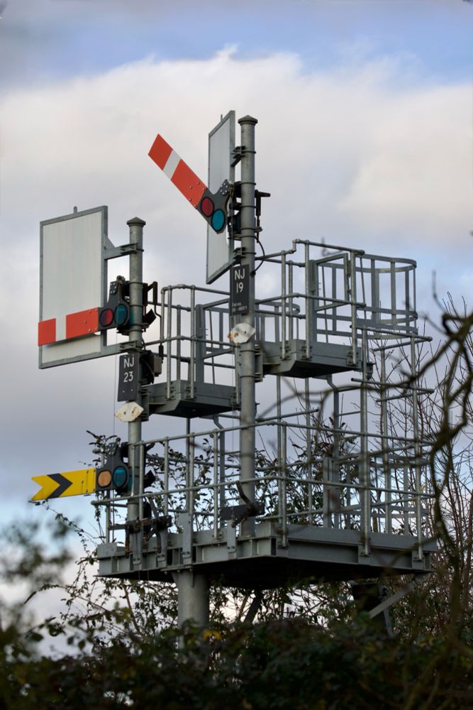 The semaphore gantry at Neasden Junction.