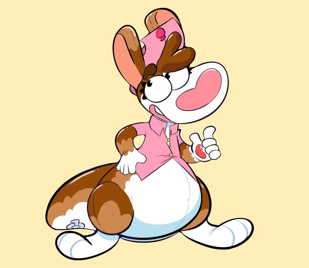 An anthropomorphic pooltoy kangaroo in a pink Nurse's outfit with a balloon emblem on her hat. She has brown rubber fur patterns accented by a lighter brown and white. 