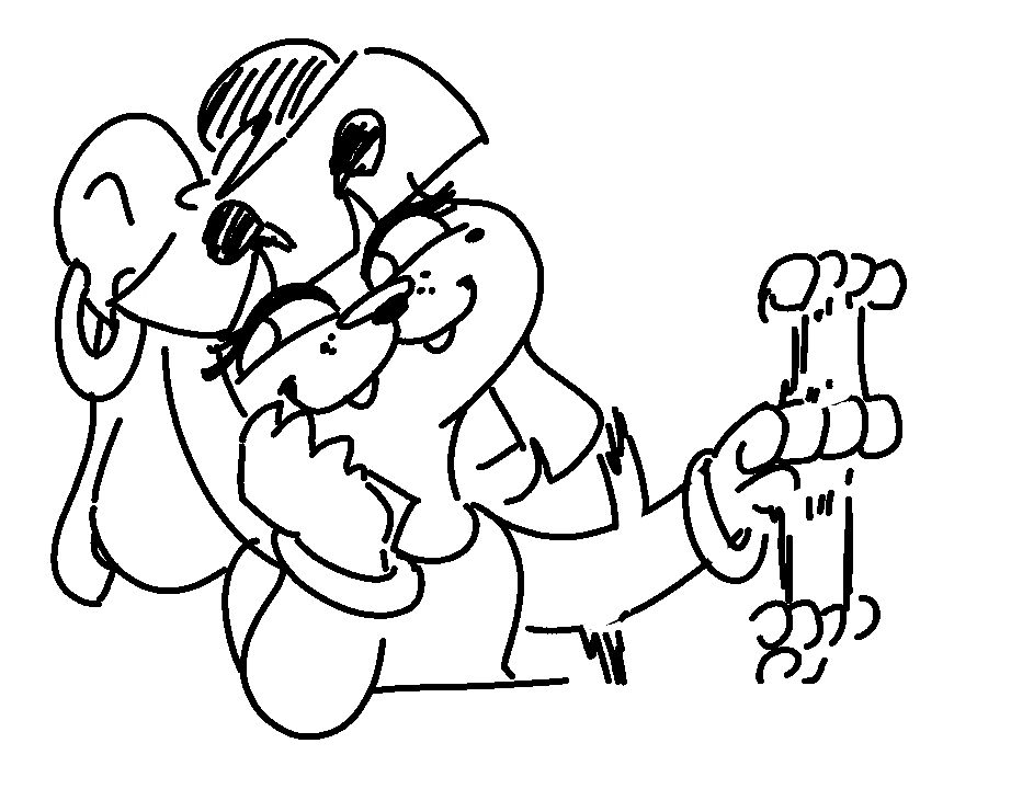 Romana, an anthropomorphic bear girl with a earrings and a bracelet making an up and down hand pump gesture mimicking a hand pump for inflating objects 