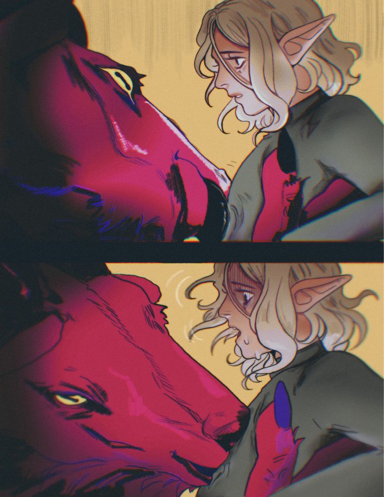 redraw of Mithrun (dungeon meshi) getting devoured by the goat