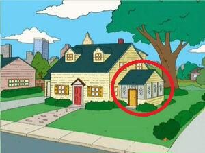 the Griffin house from family guy with the sunroom circled in red