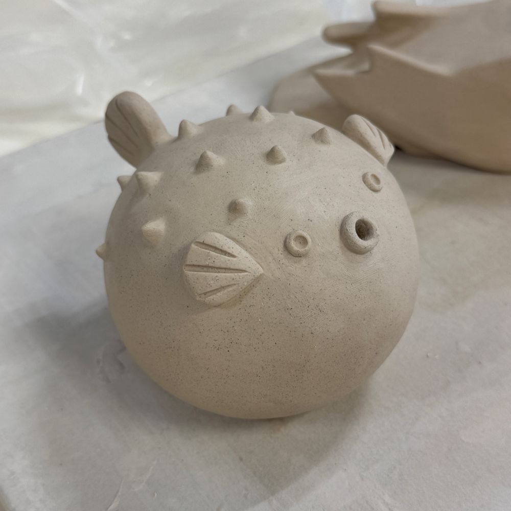 ceramic wip of a pufferfish 