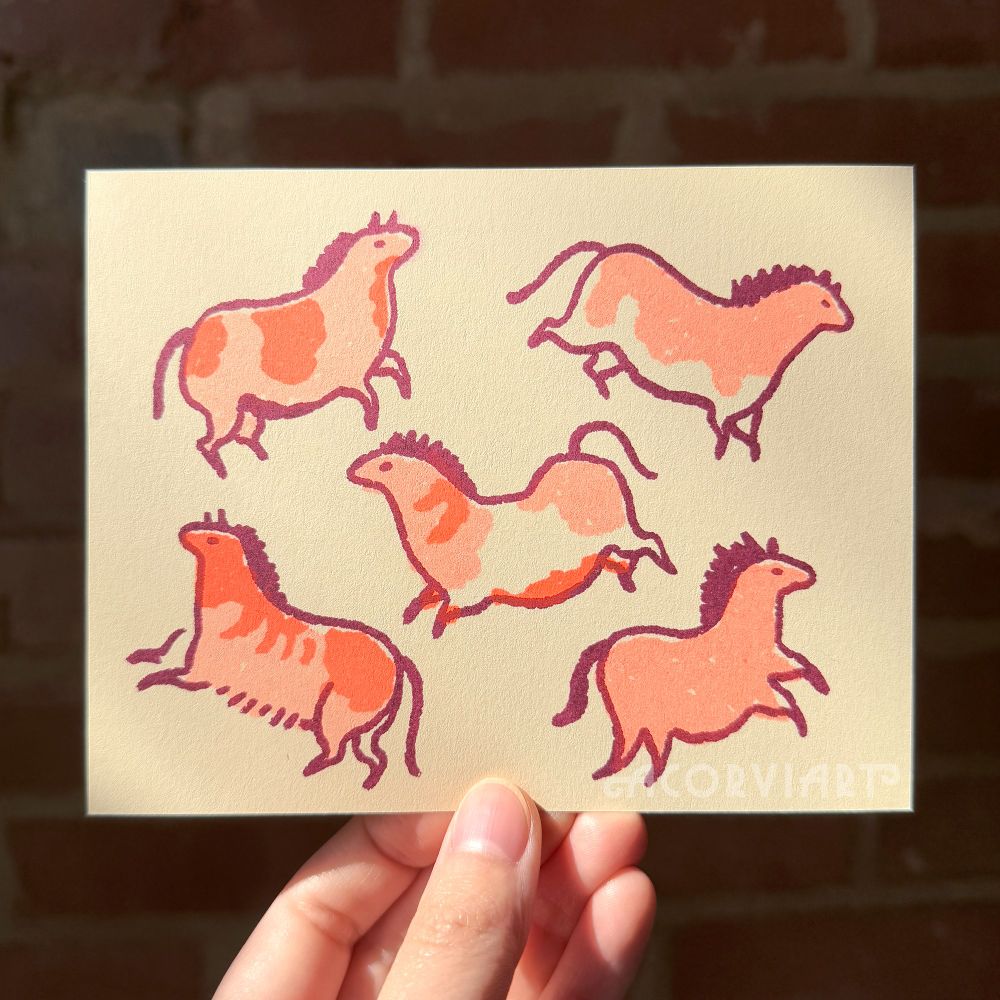 Riso print of lascaux horses