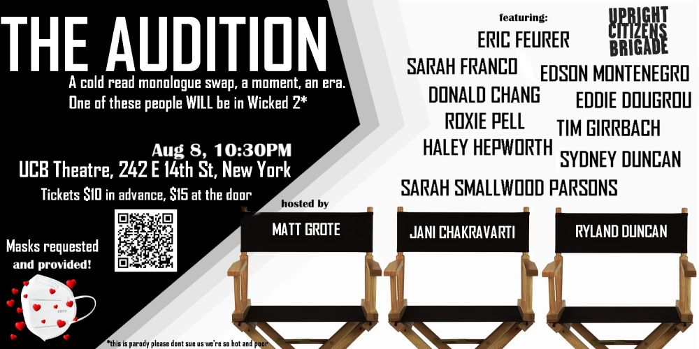 Show poster for "The Audition" at UCB, https://ucbcomedy.com/show/the-audition-08-08-25/