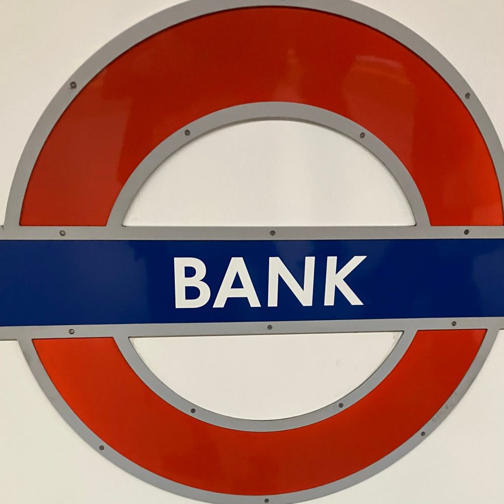 London Underground sign for Bank station.