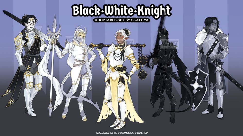Image showcasing 5 different character design adoptables