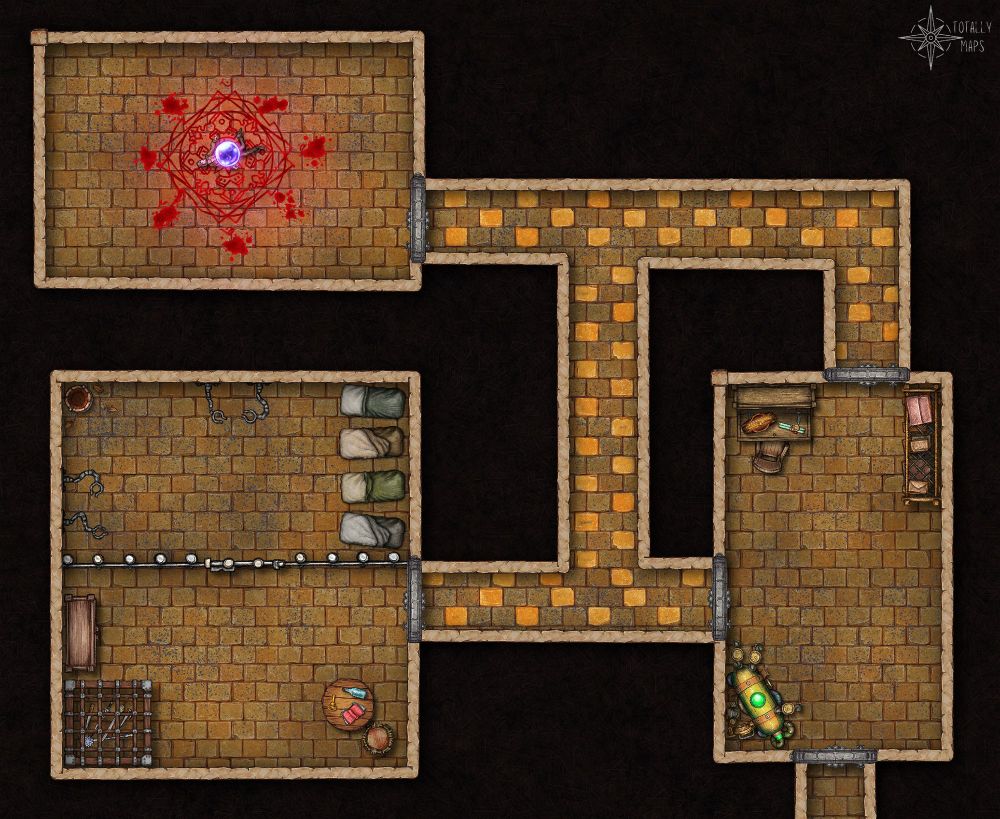 a variation of a simple 3 room dungeon map for a TTRPG