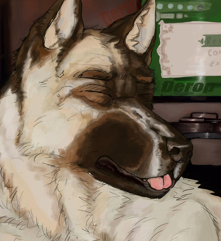 Well... Digital illustration of a German Shepherd. The dog is standing proudly with sharp details in its fur and expressive eyes. The background adds depth without taking attention away from the figure.