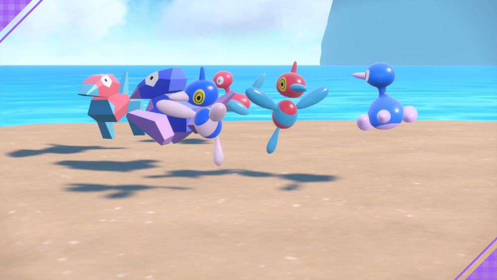 Shiny and non-shiny versions of all three Porygon evolutions.