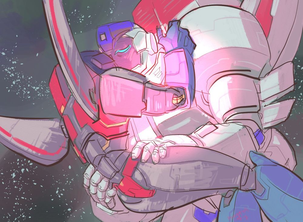 Kissing skystar in mddle of space and they're sparking 