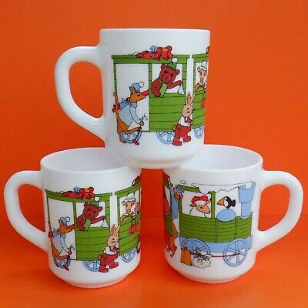 ARCOPAL 3 Vintage Children's Mugs Steam Train Animals Hippo Bunny Rabbit Mouse  | eBay