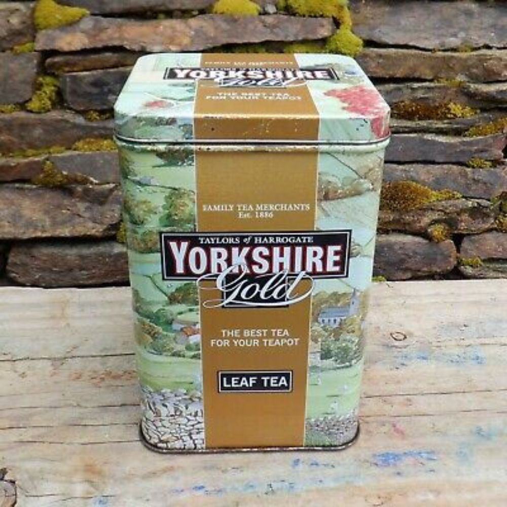 YORKSHIRE TEA Gold Tin Caddy EMPTY 2005 Taylors of Harrogate 15.5cm Height  | eBay